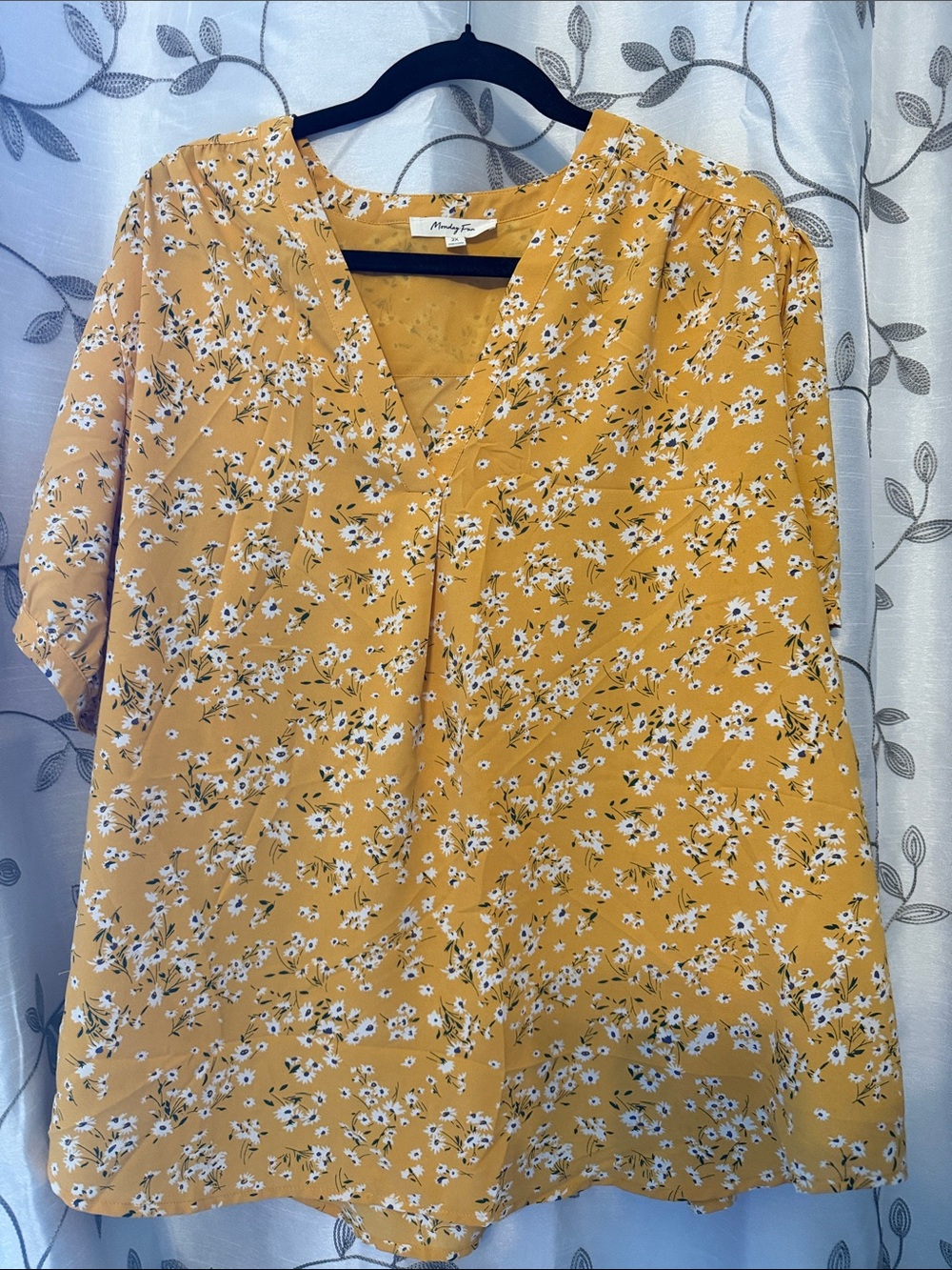 Yellow Floral V-Neck Blouse by Unknown Brand